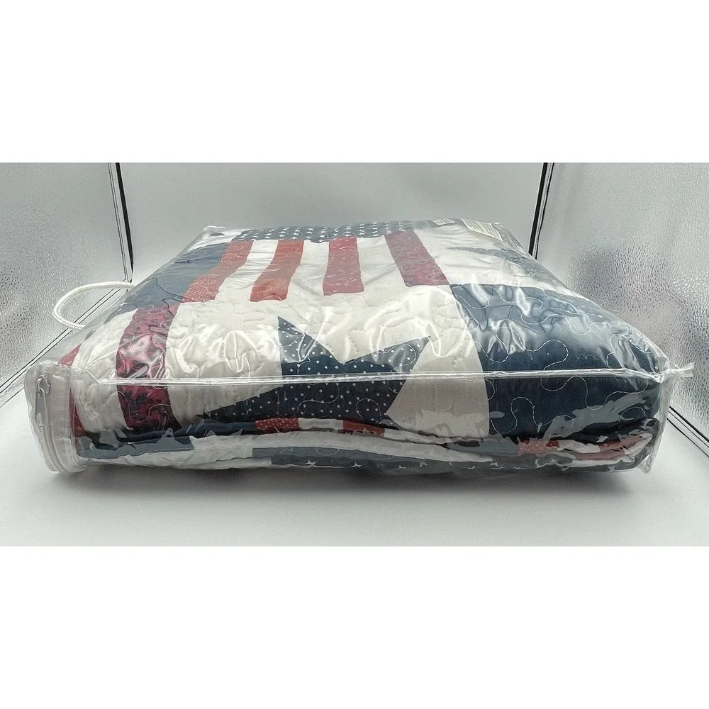 Americana Patch Full Queen Quilt Set 86x86 w/‎ 2 Shams Patriotic USA NIP